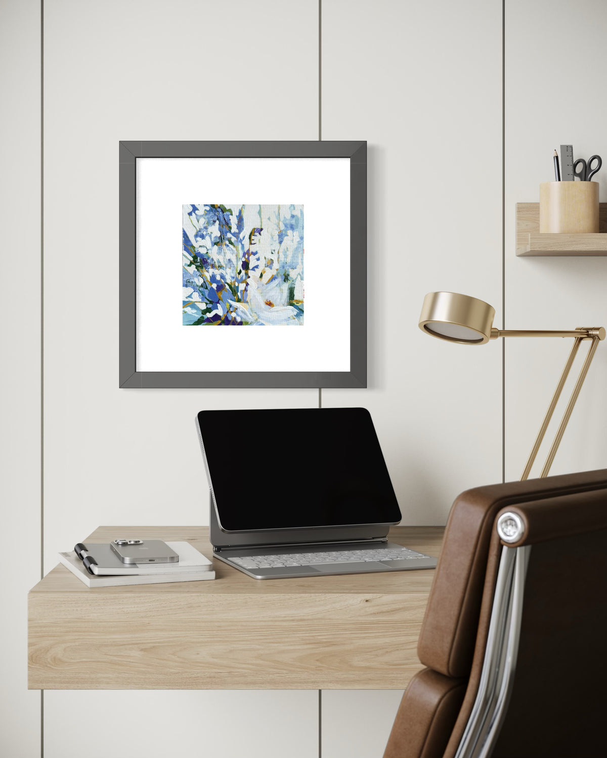 July- Larkspur and Lily - 20cm by 20cm Framed Original Painting with Certificate
