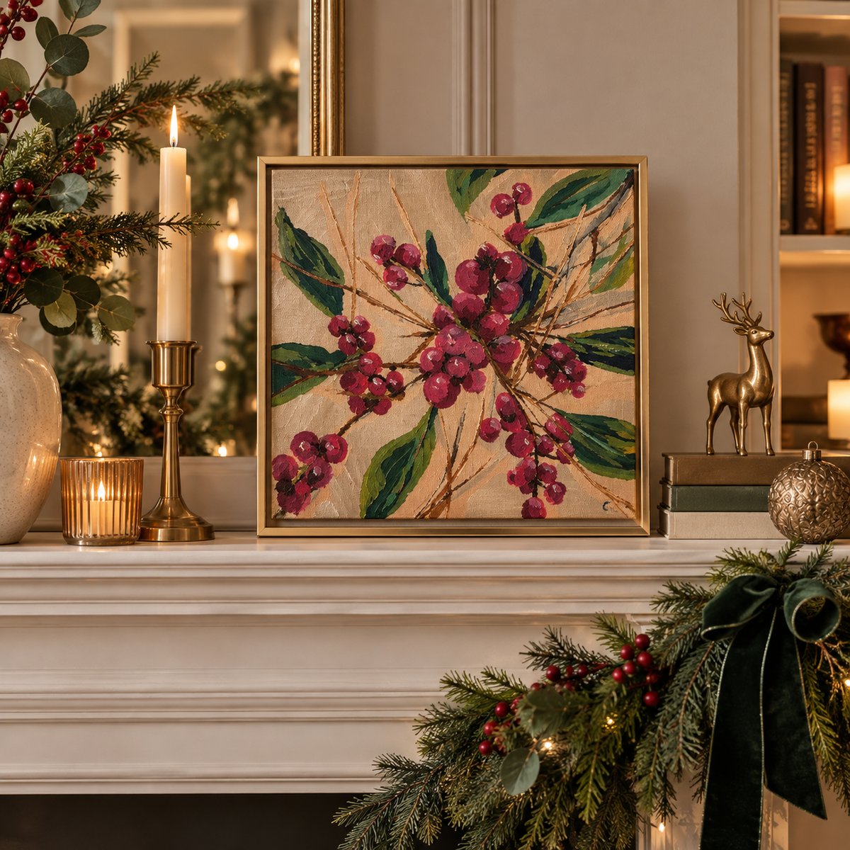 Have Yourself a Berry Little Christmas- Framed Original Painting with Certificate